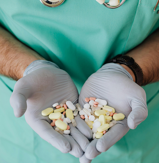 Hands with medicines